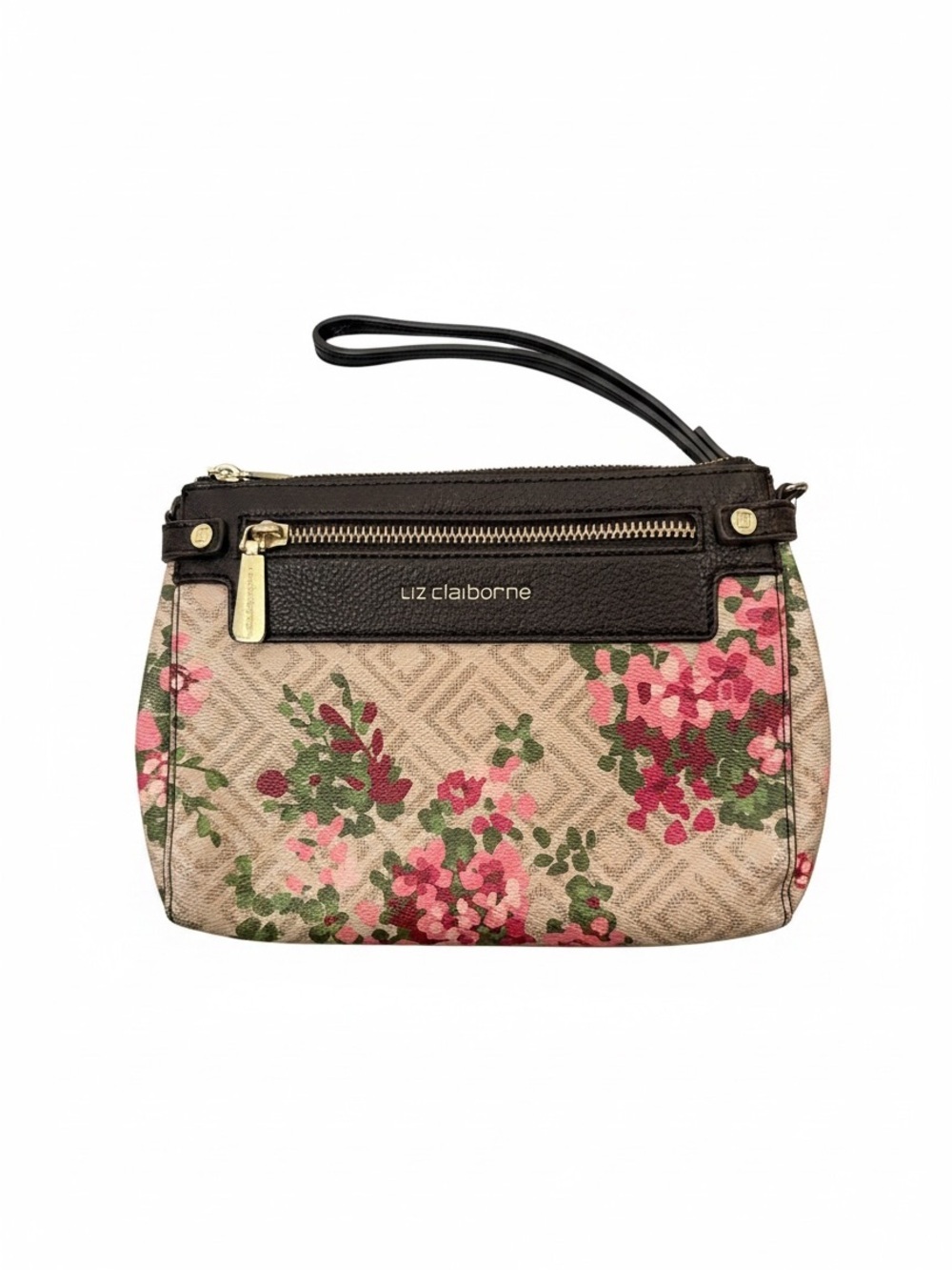Liz Claiborne Beige Floral Wristlet floral feminine eclecticgrandpa retro cozy